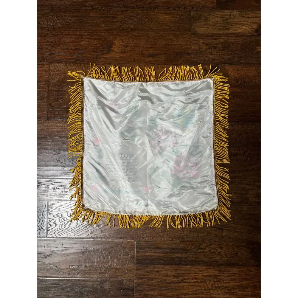 Vintage WWII Satin USMC Pillow Cover — Parris Island Mother Souvenir with Fringe